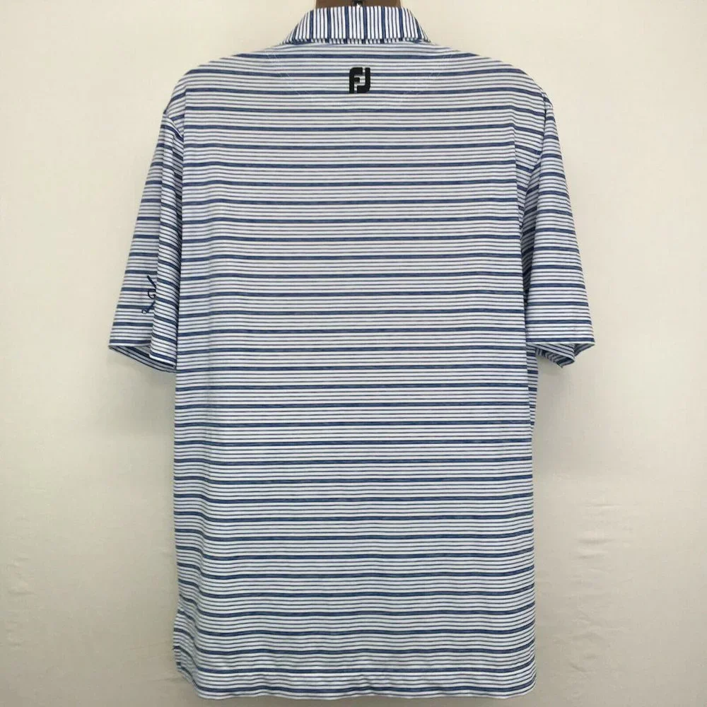 Footjoy FJ Mens XL Stretch Golf Polo Shirt‎ Blue Striped Short Sleeve Logo